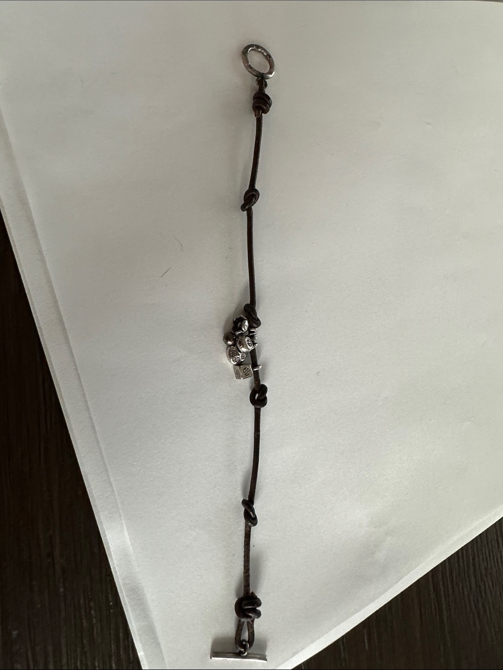 Leather Knot Bracelet with Silver Charms - Brown